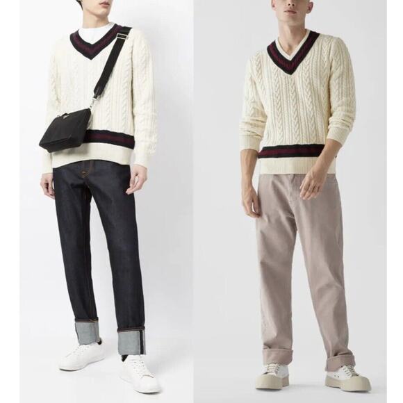 Polo Ralph Lauren P Wing Cable Knit Wool V-Neck Varsity Sweater Men's Size M NWT - Picture 5 of 6